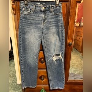 Old Navy Blue Straight-Leg Women's Jeans with Distressed Knee